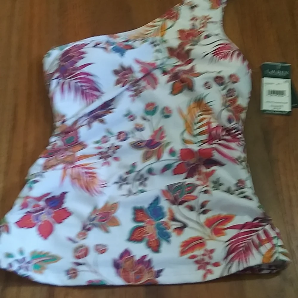 NWT.  Lauren Ralph Lauren floral one shoulder tankini.